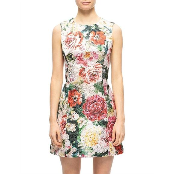 NWT DOLCE & GABBANA Metallic Floral-Print Cotton-Blend Brocade Mini Dress 42 M - Picture 1 of 14